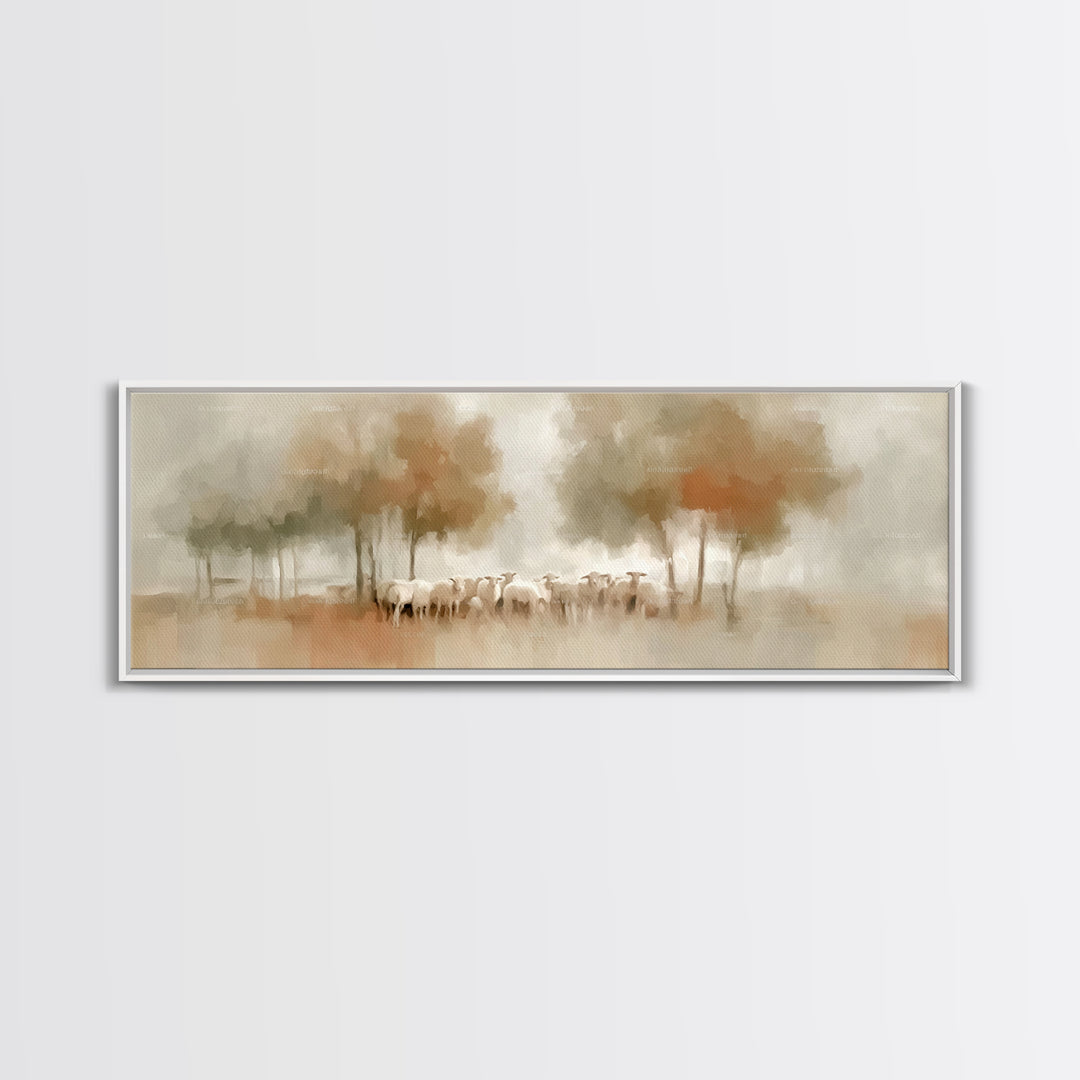 Pastoral Morning Calm – Framed Canvas Print – Panoramic Painting – Christian Art – Jesus Wall Art – Christian Art Print – Christian Decor