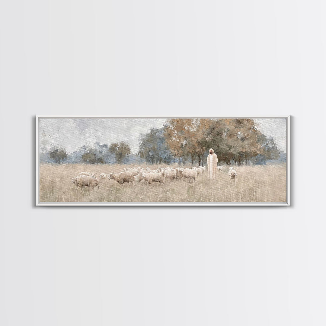 The Shepherd's Watch - Framed Canvas Print - Christian Wall Art - Jesus Painting - Christian Art Canvas - Panoramic Art - Christian Decor