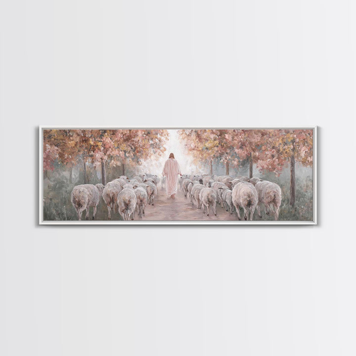 Autumn Pasture Grace | Framed Canvas Print | Christian Art Canvas | Jesus Painting | Christian Wall Art | Panoramic Wall Art | Christian Gi