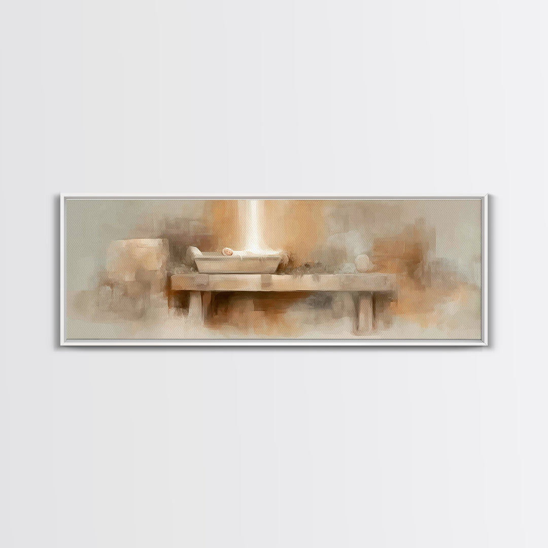 Radiant Birthlight, Framed Canvas Print, Panoramic Frame, Christian Christmas Art, Christian Art Canvas, Christian Wall Art, Subtle Christi
