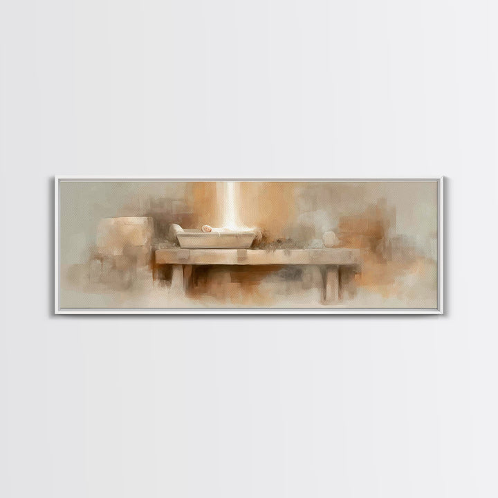 Radiant Birthlight, Framed Canvas Print, Panoramic Frame, Christian Christmas Art, Christian Art Canvas, Christian Wall Art, Subtle Christi