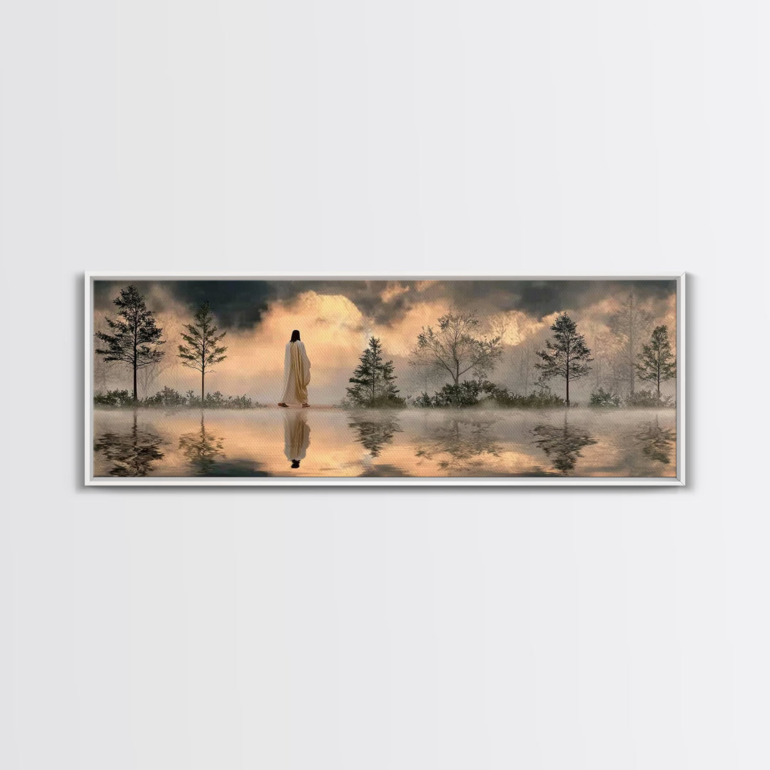 Sacred Stillness, Framed Canvas Print, Panoramic Art, Christian Art Canvas, Jesus Painting, Christian Wall Art, Christmas Art