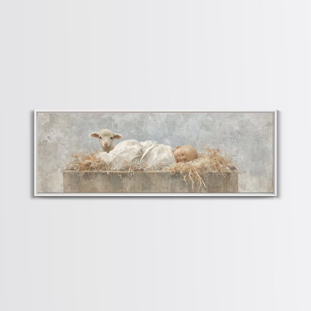Infant Grace | Framed Canvas Print | Christian Wall Art | Panoramic Frame | Christian Art Canvas | Christmas Art