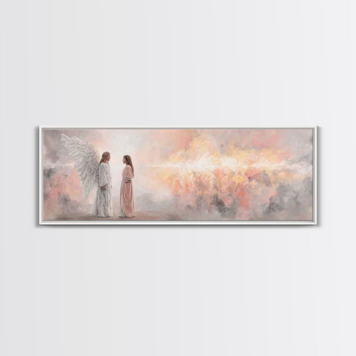 Angelic Dawn Message – Framed Canvas Print – Christian Art – Christian Wall Art – Panoramic Painting – Christmas Art – Christian Art Canvas