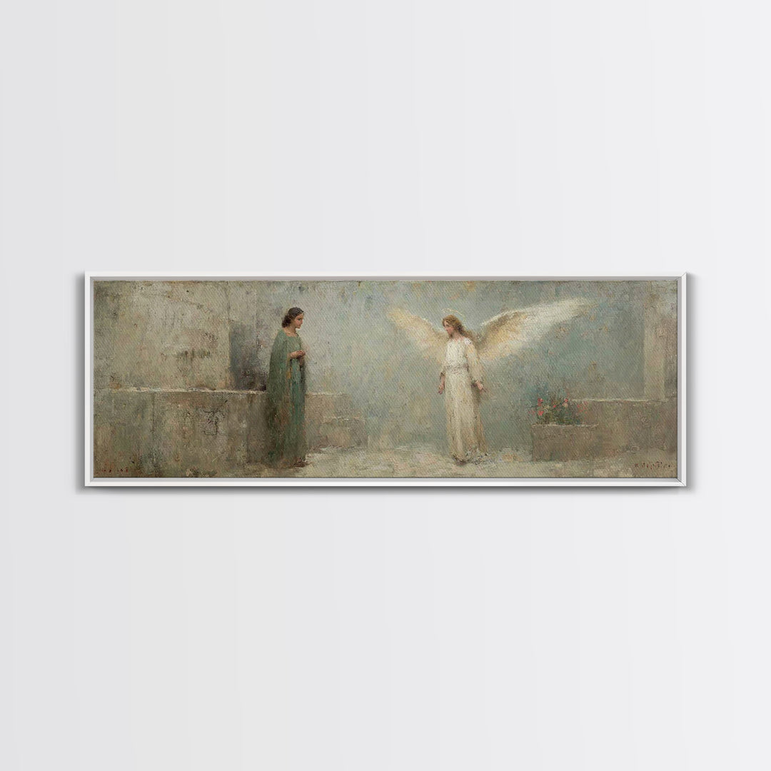 Sacred Annunciation Quiet | Framed Canvas Print | Christian Wall Art | Christian Art Canvas | Panoramic Art | Christmas Art | Christian Pai