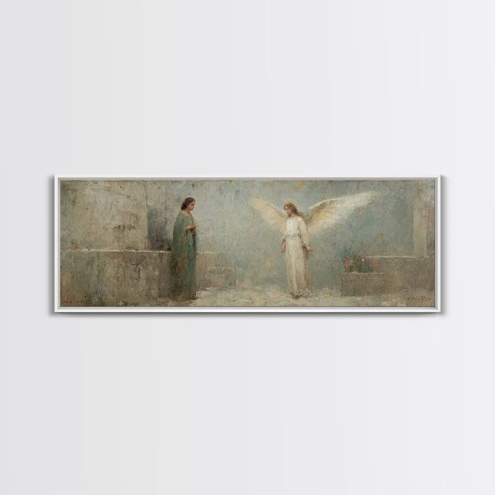 Sacred Annunciation Quiet | Framed Canvas Print | Christian Wall Art | Christian Art Canvas | Panoramic Art | Christmas Art | Christian Pai