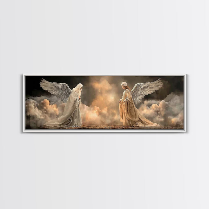 Heavenly Meeting Glow, Framed Canvas Print, Christian Art Canvas, Christian Wall Art, Christmas Art, Panoramic Print, Christian Christmas A