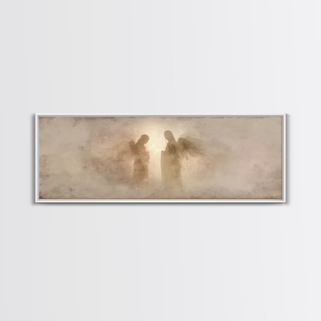Angels In Stillness, Framed Canvas Print, Christian Wall Art, Christian Art, Panoramic Wall Art, Christian Christmas, Jesus Painting, Chris