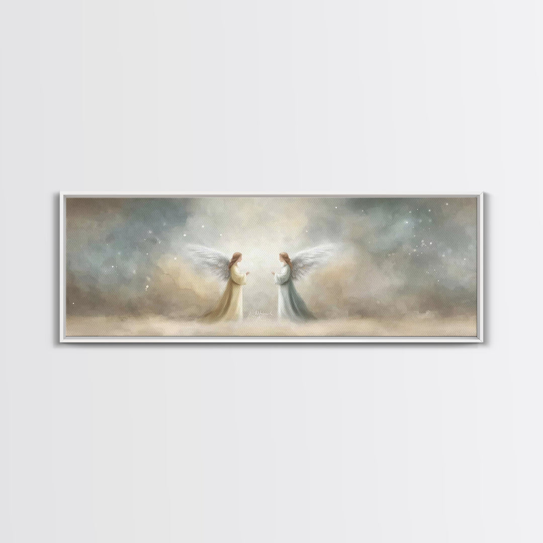 Wings Of Serenity – Framed Canvas Print – Christian Art – Christian Painting – Panoramic Frame – Christmas Art – Christian Christmas – Chri