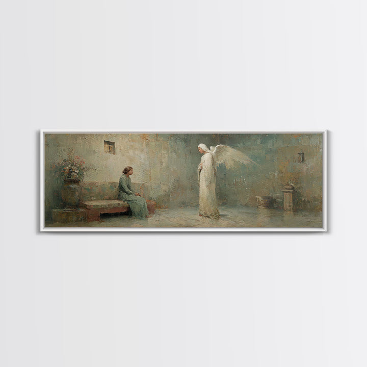 Quiet Annunciation Stillness, Framed Canvas Print, Panoramic Print, Christian Art Canvas, Christian Wall Art, Christian Painting, Christmas