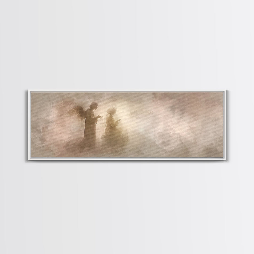 Whispered Angel Promise – Framed Canvas Print – Panoramic Wall Art – Christian Art – Christian Art Canvas – Christian Painting – Christmas