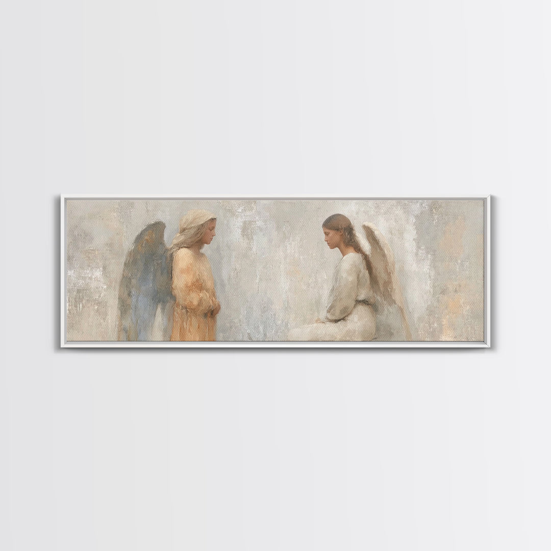 Soft Divine Encounter | Framed Canvas Print | Panoramic Art | Christian Art Canvas | Christian Wall Art | Christian Painting | Christmas Ar