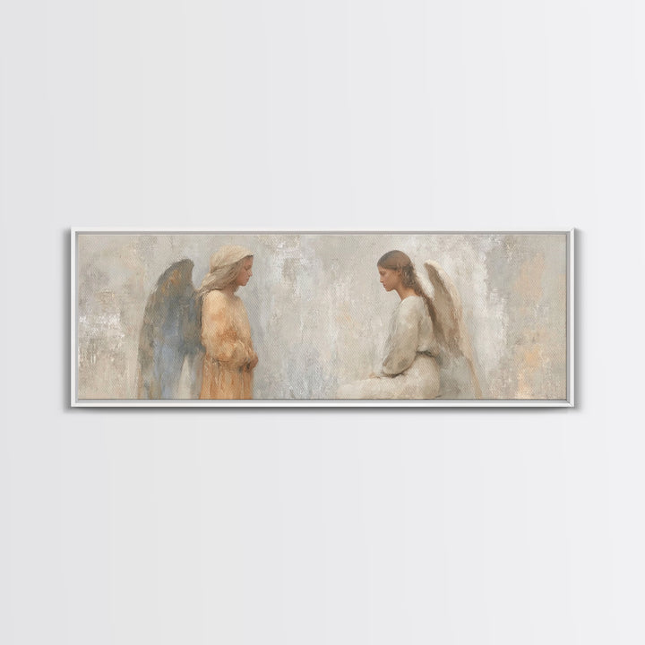 Soft Divine Encounter | Framed Canvas Print | Panoramic Art | Christian Art Canvas | Christian Wall Art | Christian Painting | Christmas Ar