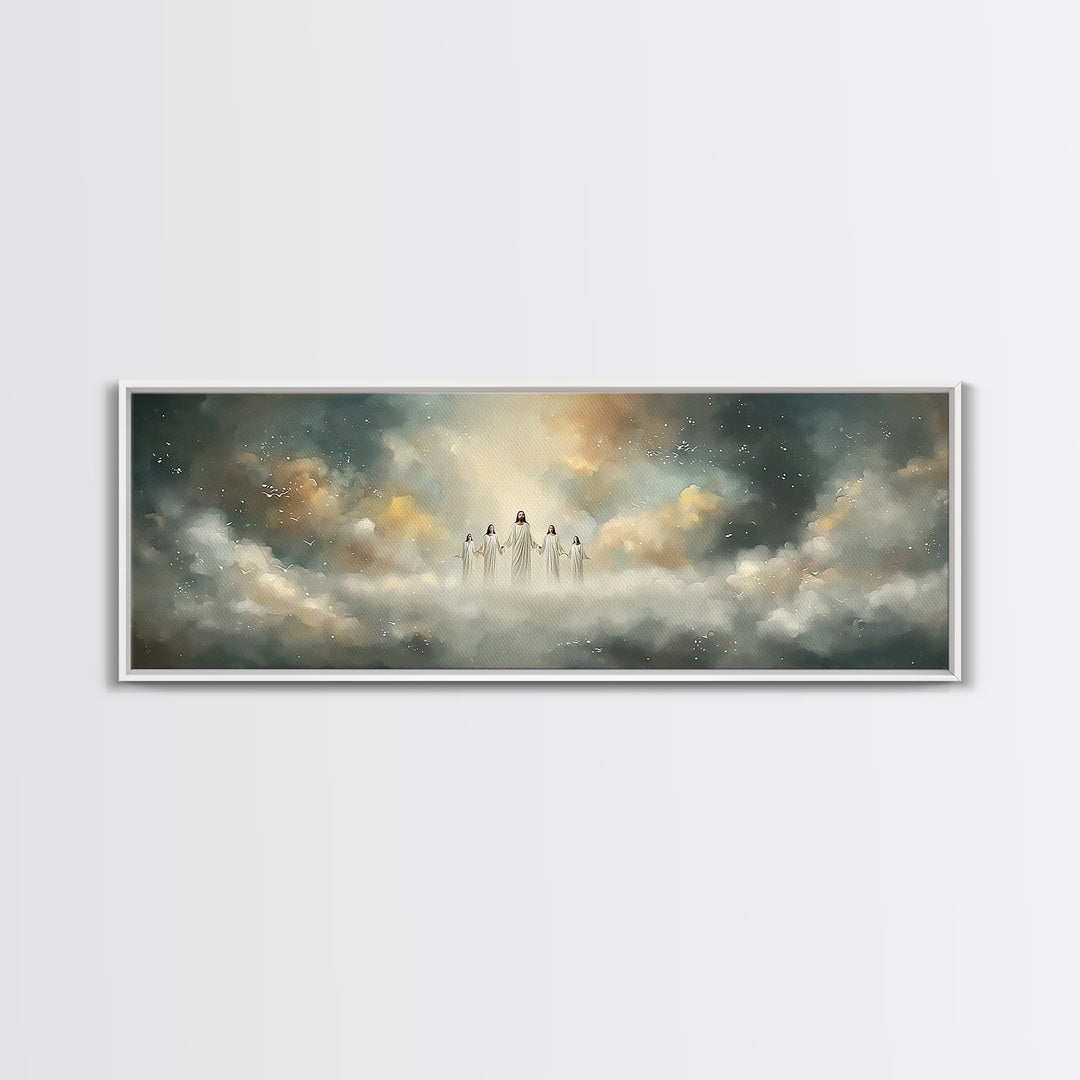 Heavenly Ascent, Framed Canvas Print, Christian Art Canvas, Jesus Painting, Panoramic Wall Art, Christian Christmas Art, Modern Christian A