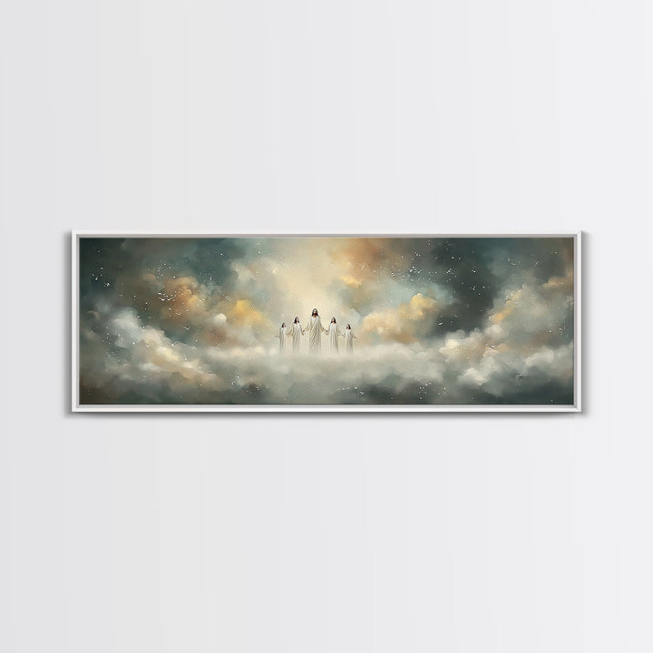Heavenly Ascent, Framed Canvas Print, Christian Art Canvas, Jesus Painting, Panoramic Wall Art, Christian Christmas Art, Modern Christian A