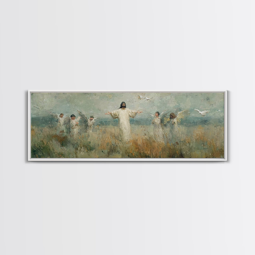 Clouds Of Glory | Framed Canvas Print | Christian Wall Art | Jesus Painting | Panoramic Painting | Christian Art Work | Christmas Wall Art