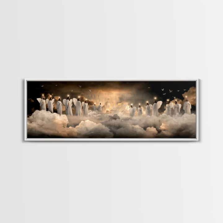 Angels Of Peace – Framed Canvas Print – Christian Art Work – Jesus Painting – Panoramic Frame – Christian Wall Art – Christmas Art Framed