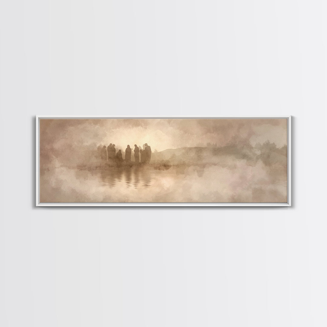 Sacred Gathering, Framed Canvas Print, Christian Art Print, Jesus Painting, Panoramic Art, Christian Wall Art, Framed Christmas Art