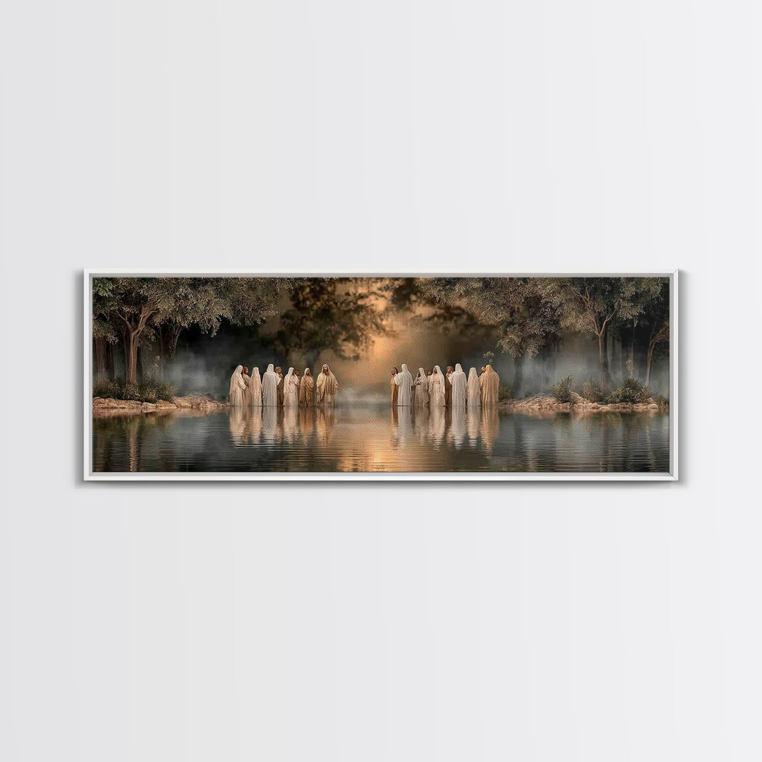 Waters Of Grace | Framed Canvas Print | Christian Art Canvas | Jesus Painting | Panoramic Art | Large Christian Painting | Christmas Wall A