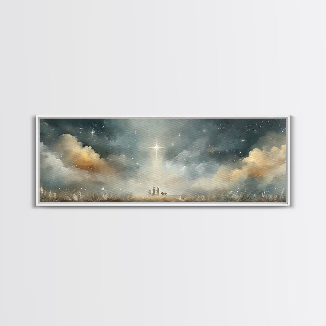 Star Of Messiah | Framed Canvas Print | Christian Christmas Art | Panoramic Painting | Christian Art Canvas | Jesus Painting | Christian Wa