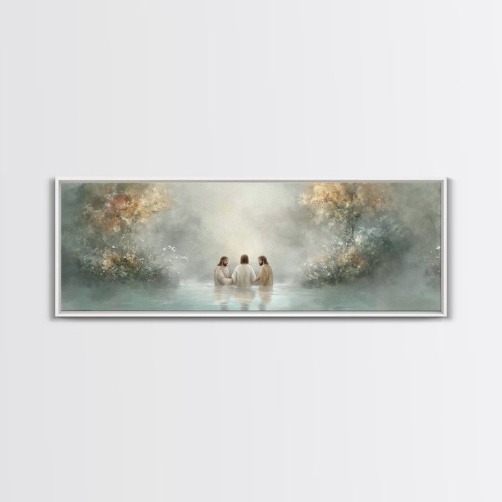 Trinity In Stillness – Framed Canvas Print – Christian Art Print – Jesus Painting – Panoramic Frame – Christian Wall Art – Christmas Decora