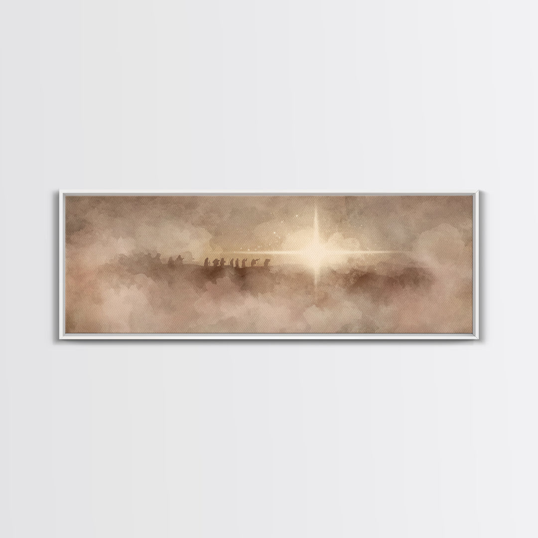 Heavenly Night Star, Framed Canvas Print, Christian Art, Panoramic Art, Christmas Wall Art, Christian Art Canvas, Jesus Painting, Christian