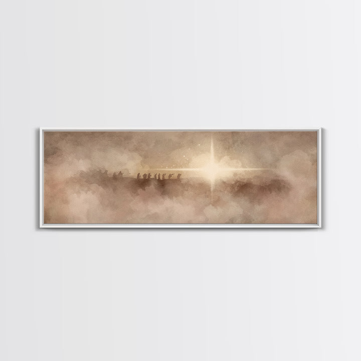 Heavenly Night Star, Framed Canvas Print, Christian Art, Panoramic Art, Christmas Wall Art, Christian Art Canvas, Jesus Painting, Christian