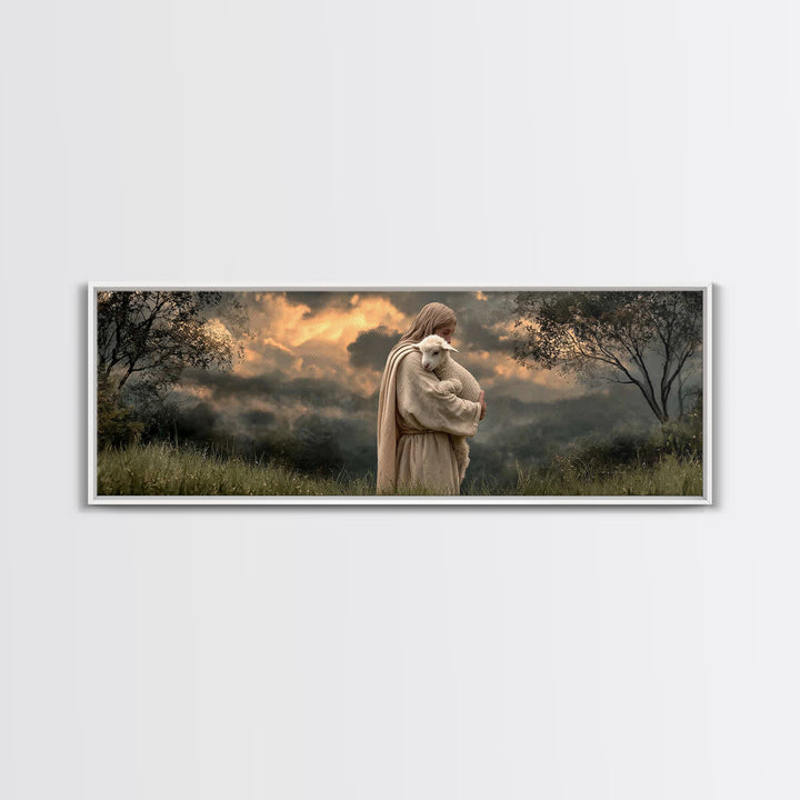 Sacred Dawn Light, Framed Canvas Print, Christian Art Canvas, Christian Christmas Art, Panoramic Wall Art, Jesus Painting, Christian Decor