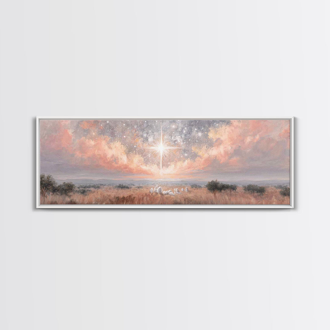 Celestial Night Star | Framed Canvas Print | Christian Christmas Art | Panoramic Print | Christian Art Canvas | Jesus Painting | Christian