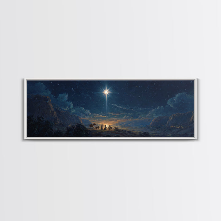 Silent Star Gathering, Framed Canvas Print, Christian Wall Art, Christian Art Canvas, Panoramic Art, Christmas Art, Christian Decor