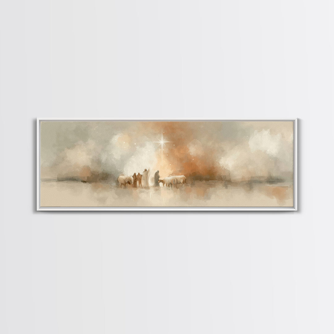 Bethlehem Evening Calm | Framed Canvas Print | Christian Art Canvas | Christian Christmas Art | Jesus Painting | Panoramic Wall Art | Chris