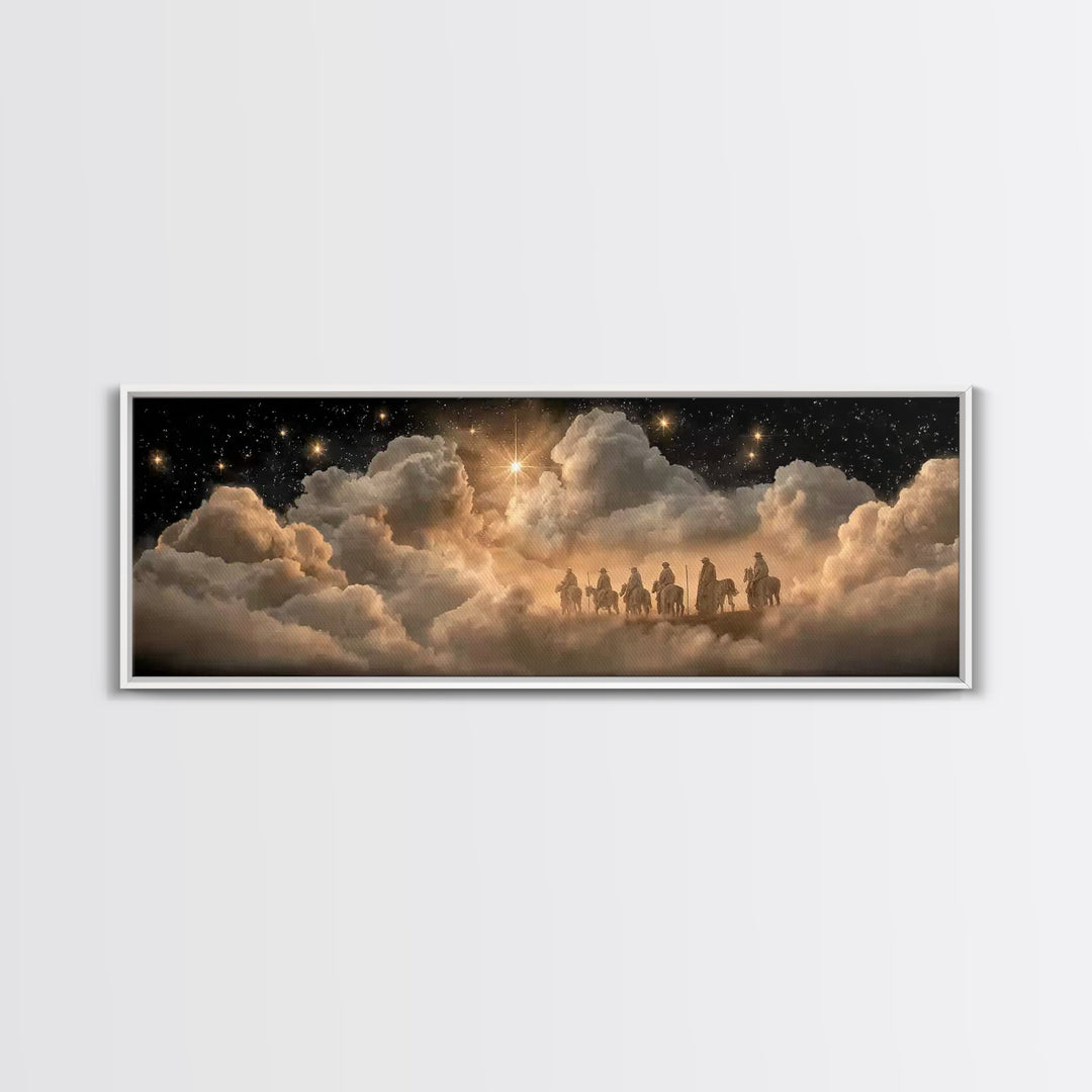 Wandering Kings Star - Framed Canvas Print - Christian Christmas Art - Panoramic Frame - Christian Art Canvas - Jesus Painting - Christmas