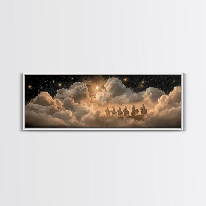 Wandering Kings Star - Framed Canvas Print - Christian Christmas Art - Panoramic Frame - Christian Art Canvas - Jesus Painting - Christmas