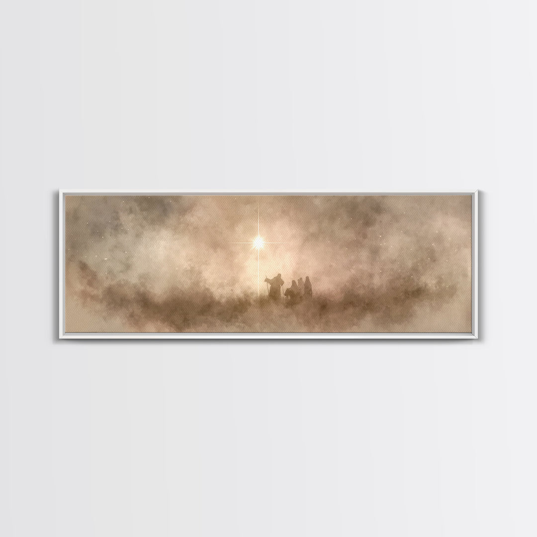 Silent Holy Clouds, Framed Canvas Print, Christian Art Canvas, Christmas Art Prints, Panoramic Print, Christian Wall Art, Christian Christm