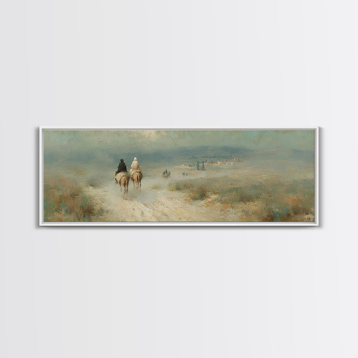 Pilgrims In Light, Framed Canvas Print, Christian Wall Art, Panoramic Frame, Christmas Art, Christian Decorations, Christian Art Canvas