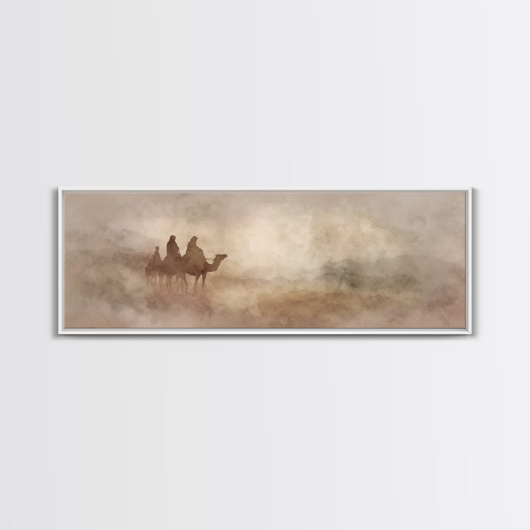 Wilderness Pilgrimage, Framed Canvas Print, Christian Art Print, Panoramic Art, Christmas Art Work, Christian Decor For Home, Christian Can