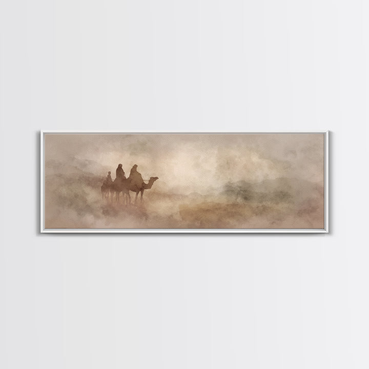 Wilderness Pilgrimage, Framed Canvas Print, Christian Art Print, Panoramic Art, Christmas Art Work, Christian Decor For Home, Christian Can