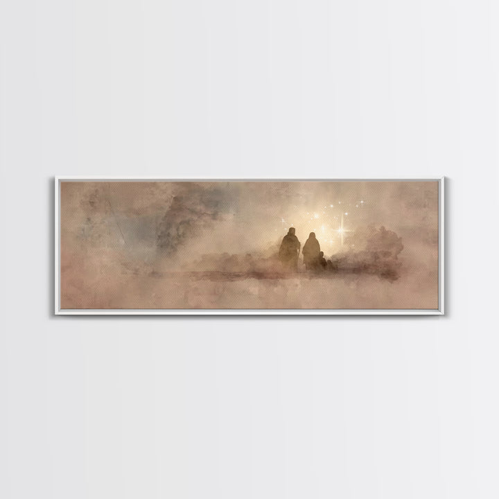 Holy Family Dawn, Framed Canvas Print, Christian Art Print, Panoramic Print, Christian Christmas Art, Christian Wall Art, Modern Christian