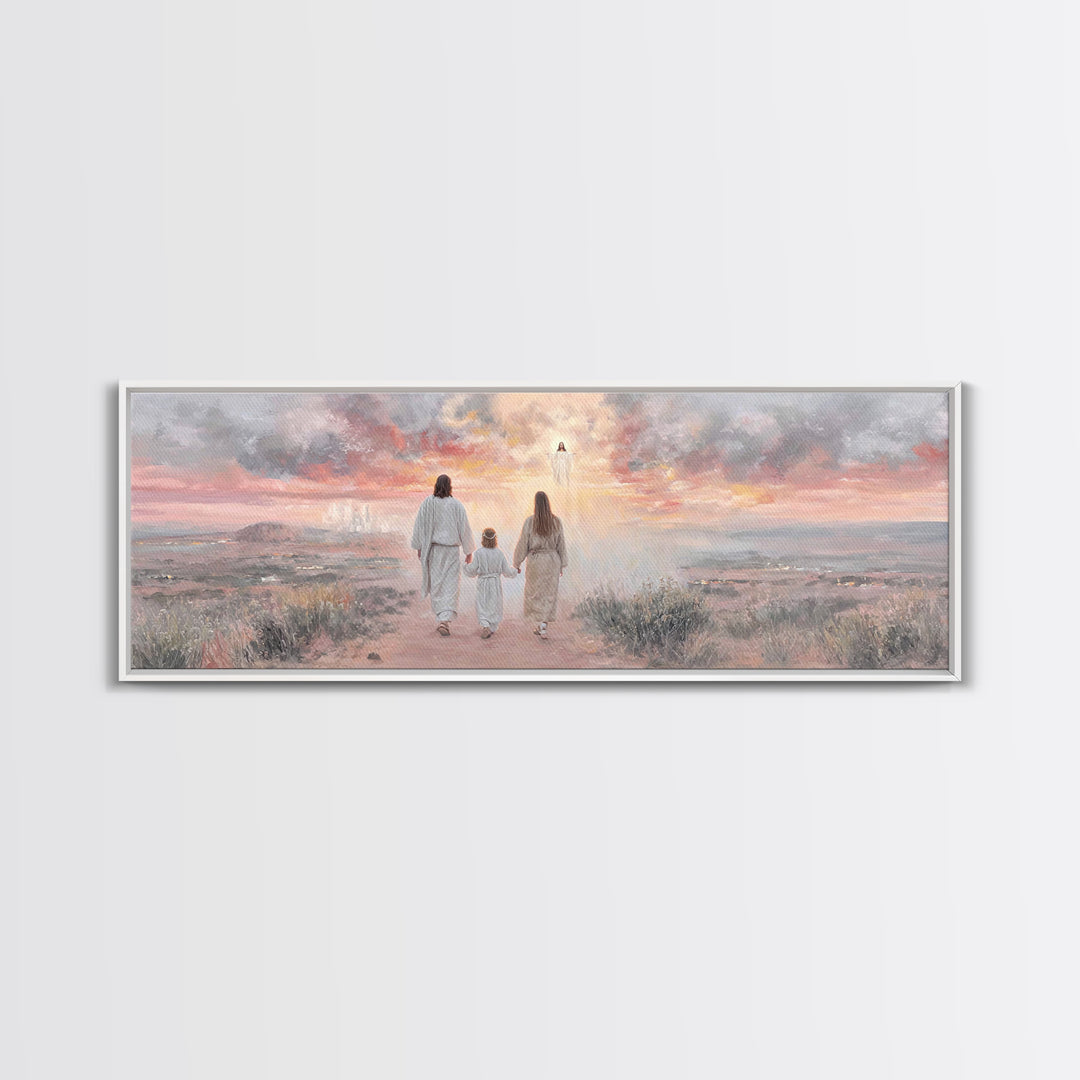 Heavenward Reunion Glow | Framed Canvas Print | Christian Art | Panoramic Wall Art | Christian Canvas | Christian Painting | Christmas Art