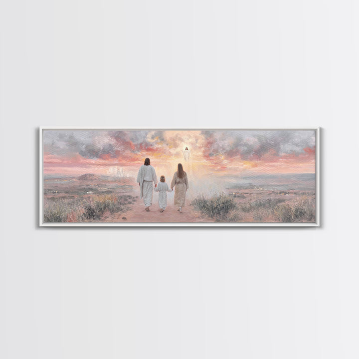 Heavenward Reunion Glow | Framed Canvas Print | Christian Art | Panoramic Wall Art | Christian Canvas | Christian Painting | Christmas Art