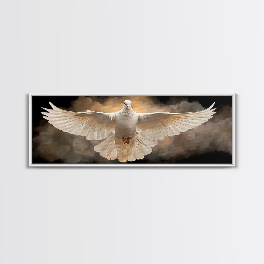 Radiant Dove Grace – Framed Canvas Print – Christian Wall Art – Panoramic Art – Christian Art Canvas – Christian Gift – Christmas Art