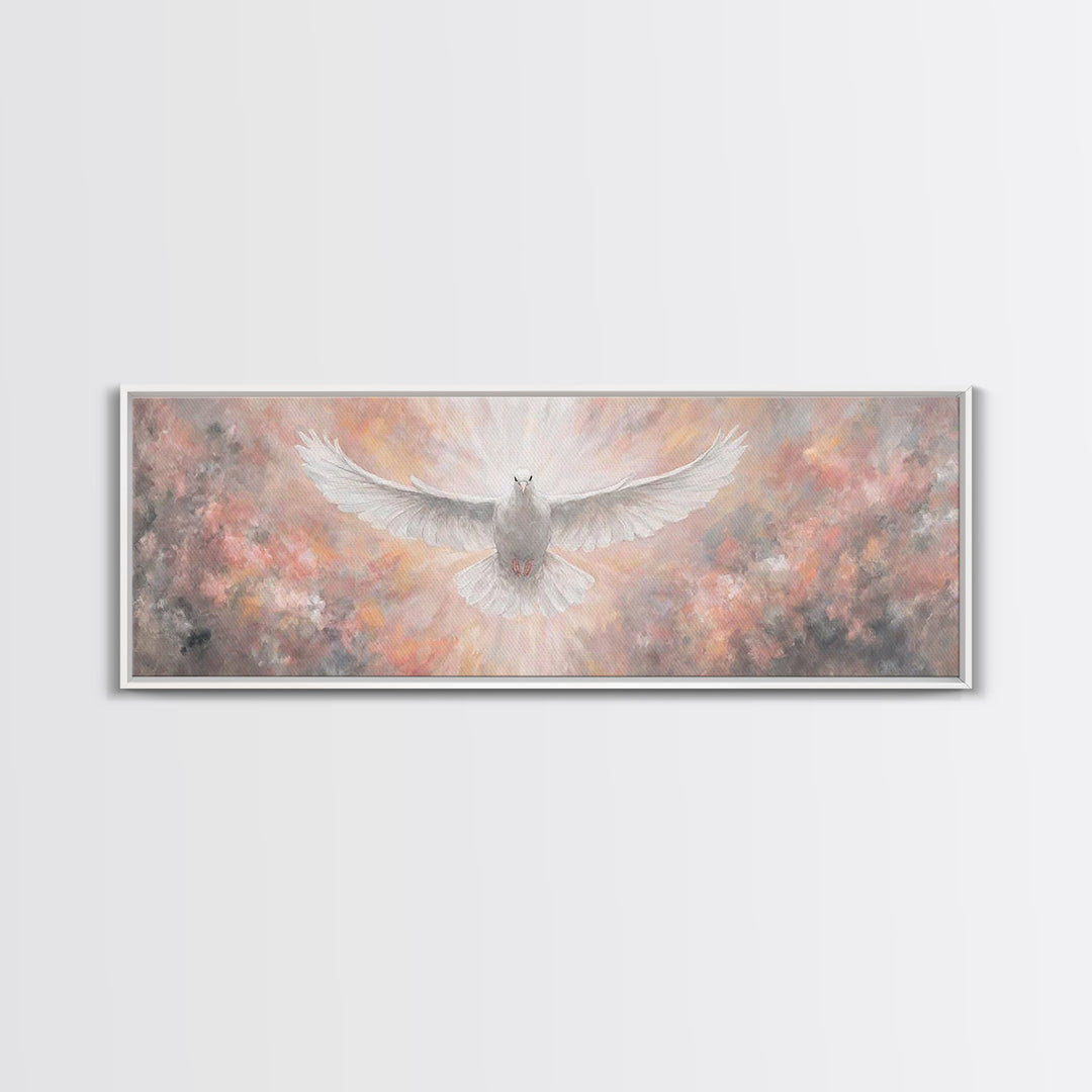 Heavenly Dove Rising | Framed Canvas Print | Christian Art Canvas | Panoramic Painting | Christian Christmas Art | Christian Wall Art