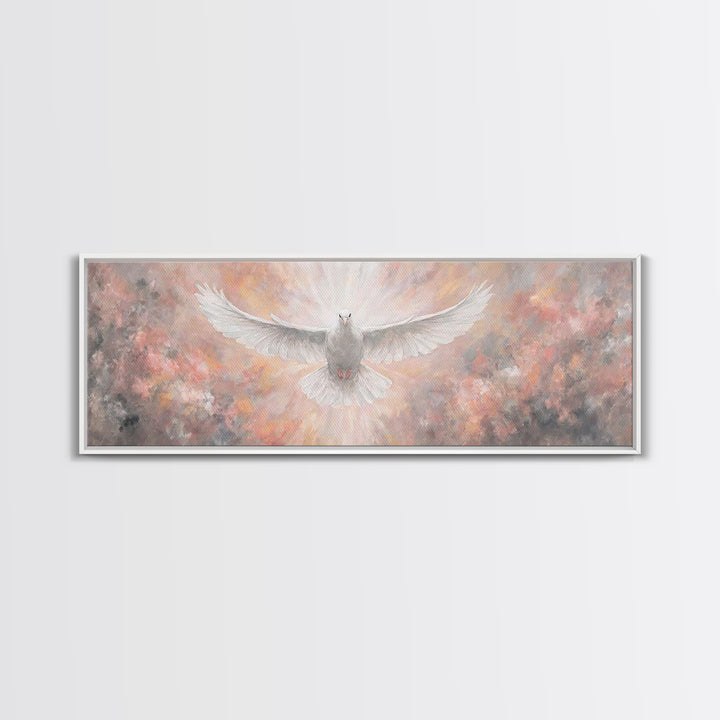 Heavenly Dove Rising | Framed Canvas Print | Christian Art Canvas | Panoramic Painting | Christian Christmas Art | Christian Wall Art
