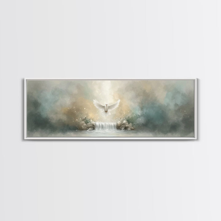 Waterfall Glory Light, Framed Canvas Print, Christian Wall Art, Panoramic Art, Christian Art Canvas, Christian Christmas Art, Christian Dec