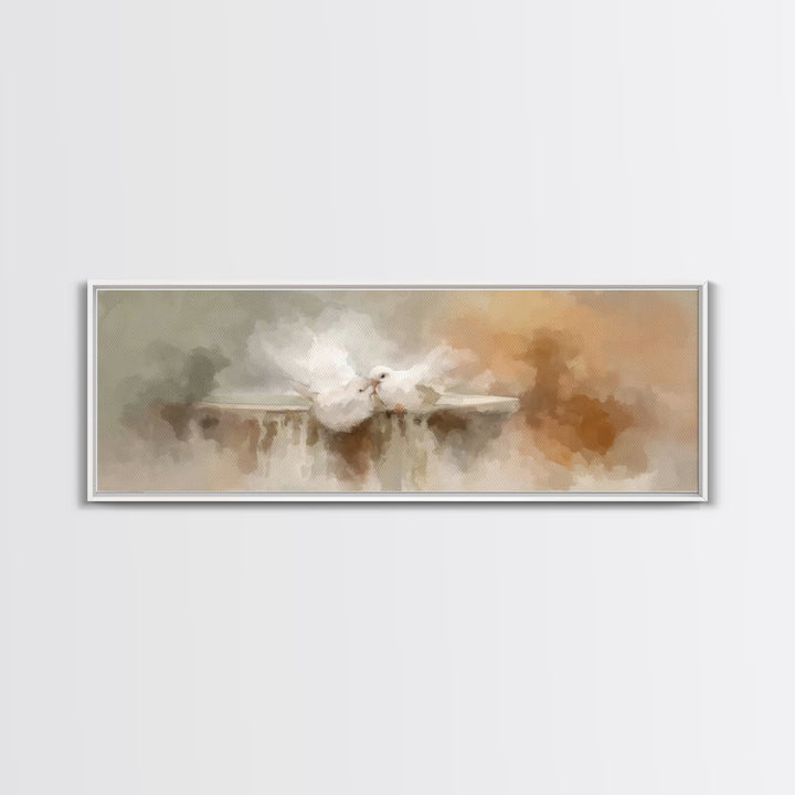Doves Of Peace – Framed Canvas Print – Christian Art Print – Panoramic Wall Art – Christian Decor – Christmas Art – Christian Gift Ideas