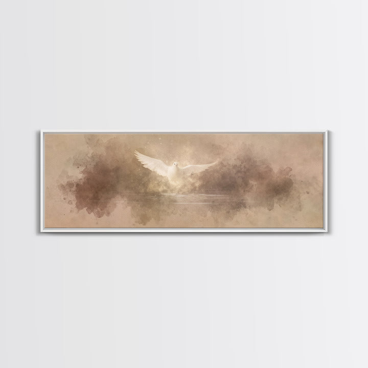 Heavenly Dove Light | Framed Canvas Print | Christian Art Canvas | Panoramic Painting | Christian Wall Art | Christmas Art | Christian Deco