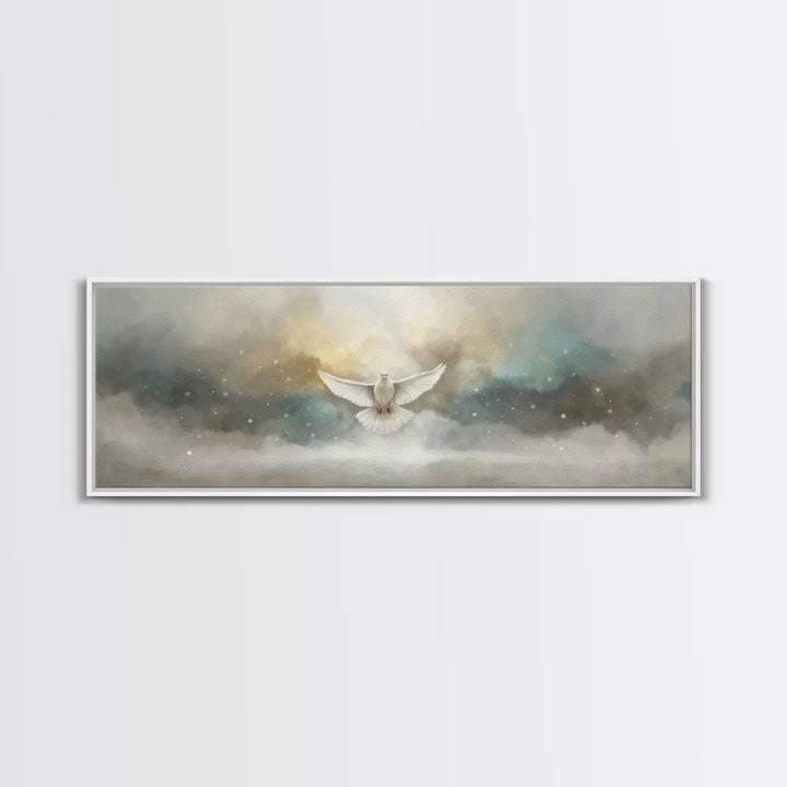 Dove Of Serenity – Framed Canvas Print – Christian Art Canvas – Panoramic Frame – Christian Wall Art – Christmas Art – Christian Art Gift