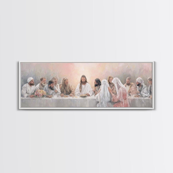 Sacred Supper Light – Framed Canvas Print – Christian Wall Art – Jesus Painting – Panoramic Art – Christian Art Canvas