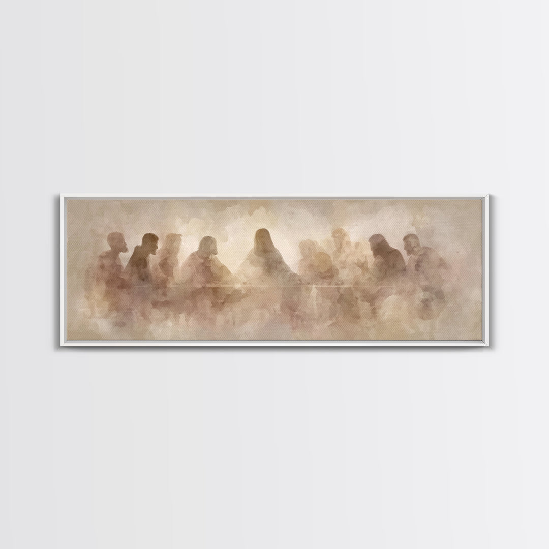 Holy Gathered Moment, Framed Canvas Print, Christian Art Canvas, Christian Wall Art, Panoramic Painting, Jesus Painting