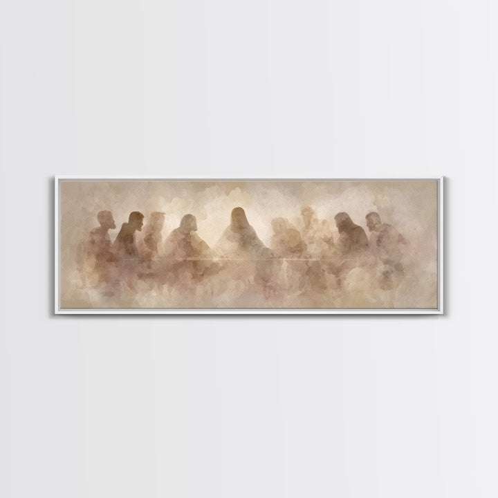 Holy Gathered Moment, Framed Canvas Print, Christian Art Canvas, Christian Wall Art, Panoramic Painting, Jesus Painting